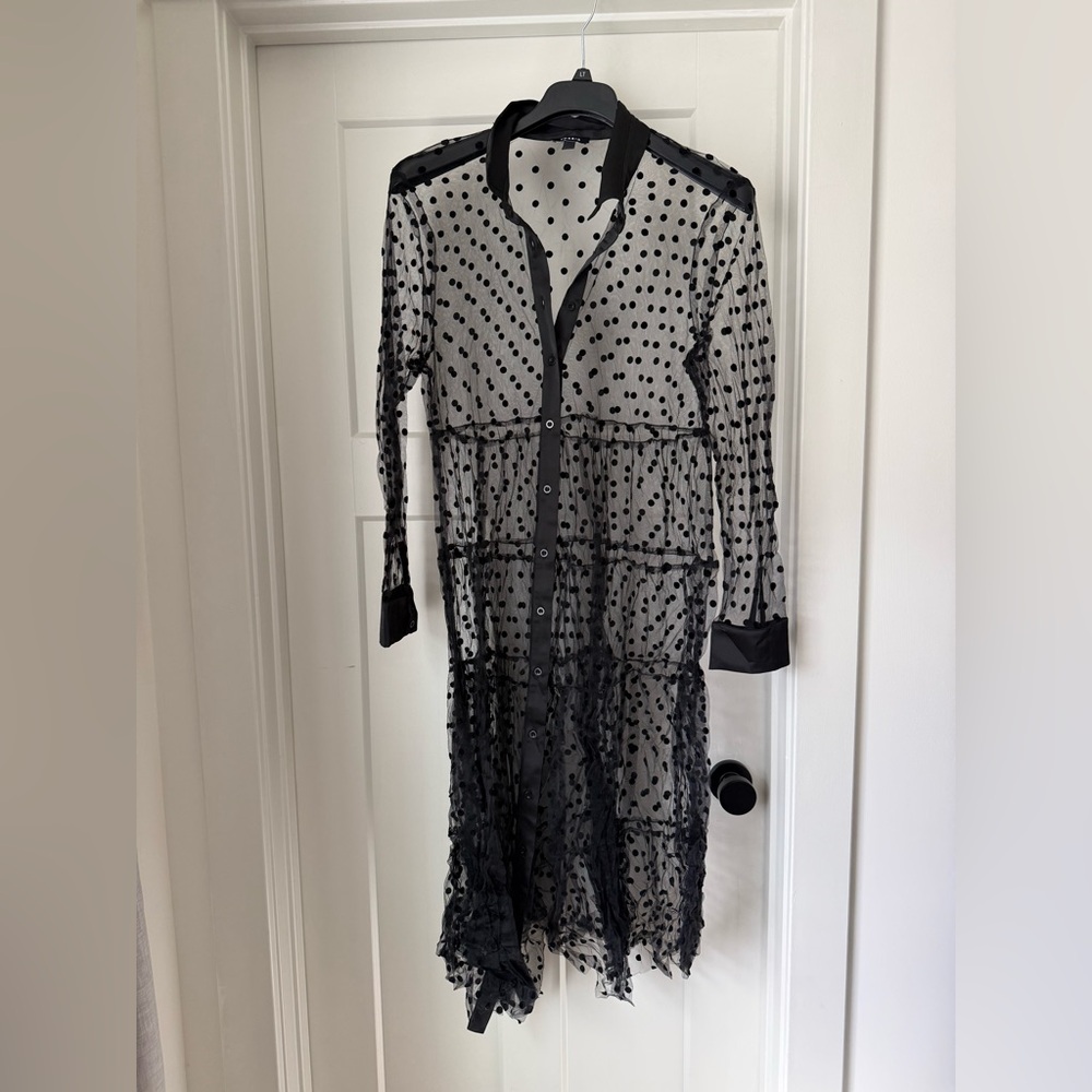 Torrid Sheer Black Polka Dot Button-Down Duster